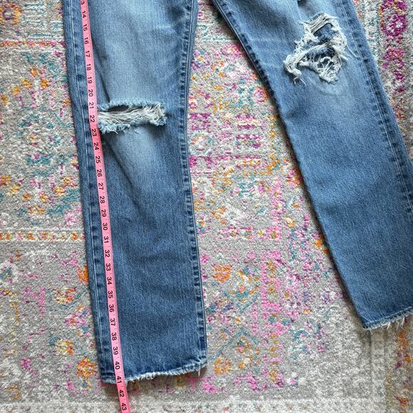Moussy Vintage Plymouth Straight Blue High Rise Distressed Jeans Women's Size 28 - Picture 7 of 13